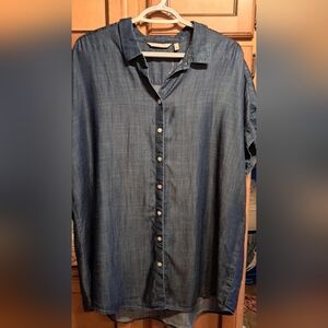 Ladies Soft Surroundings 100% LYOCELL Chambray Type Top LRG NWOT